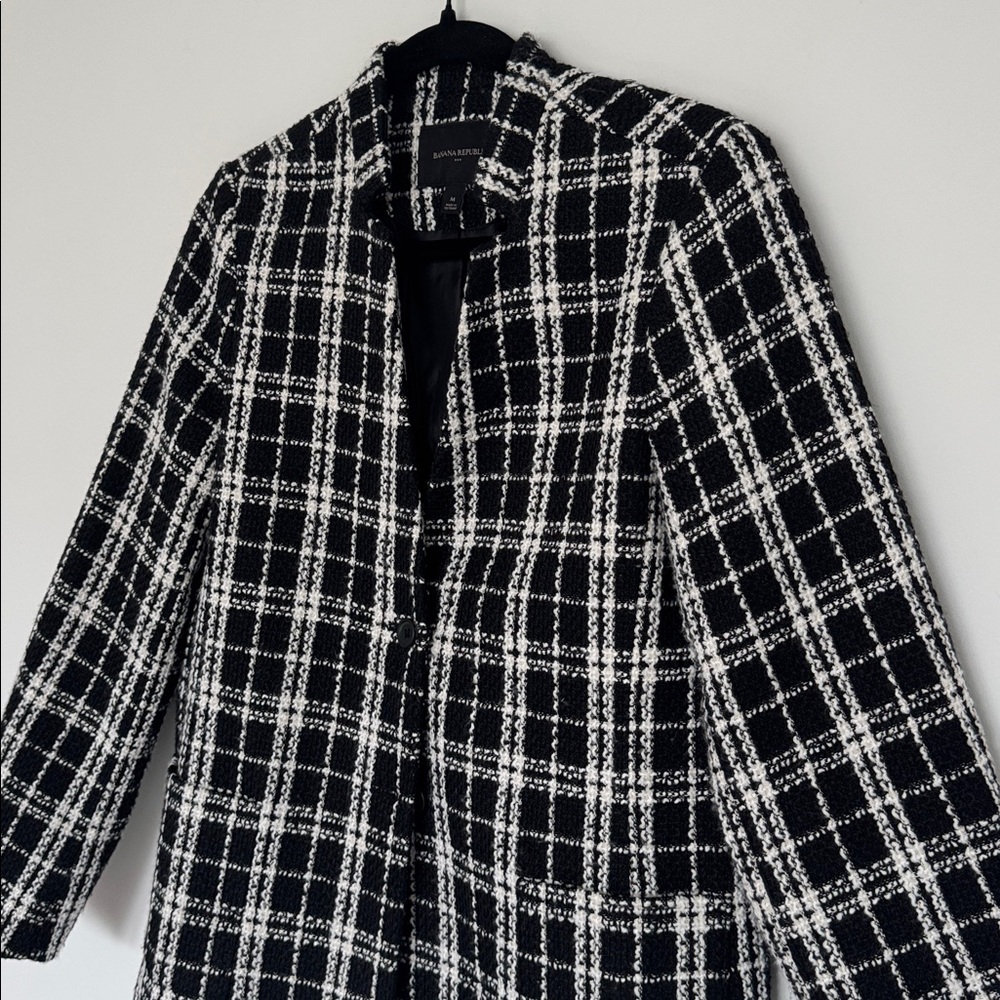 Banana Republic Black and White Tweed-Like Plaid Blazer - Size M - Picture 3 of 6